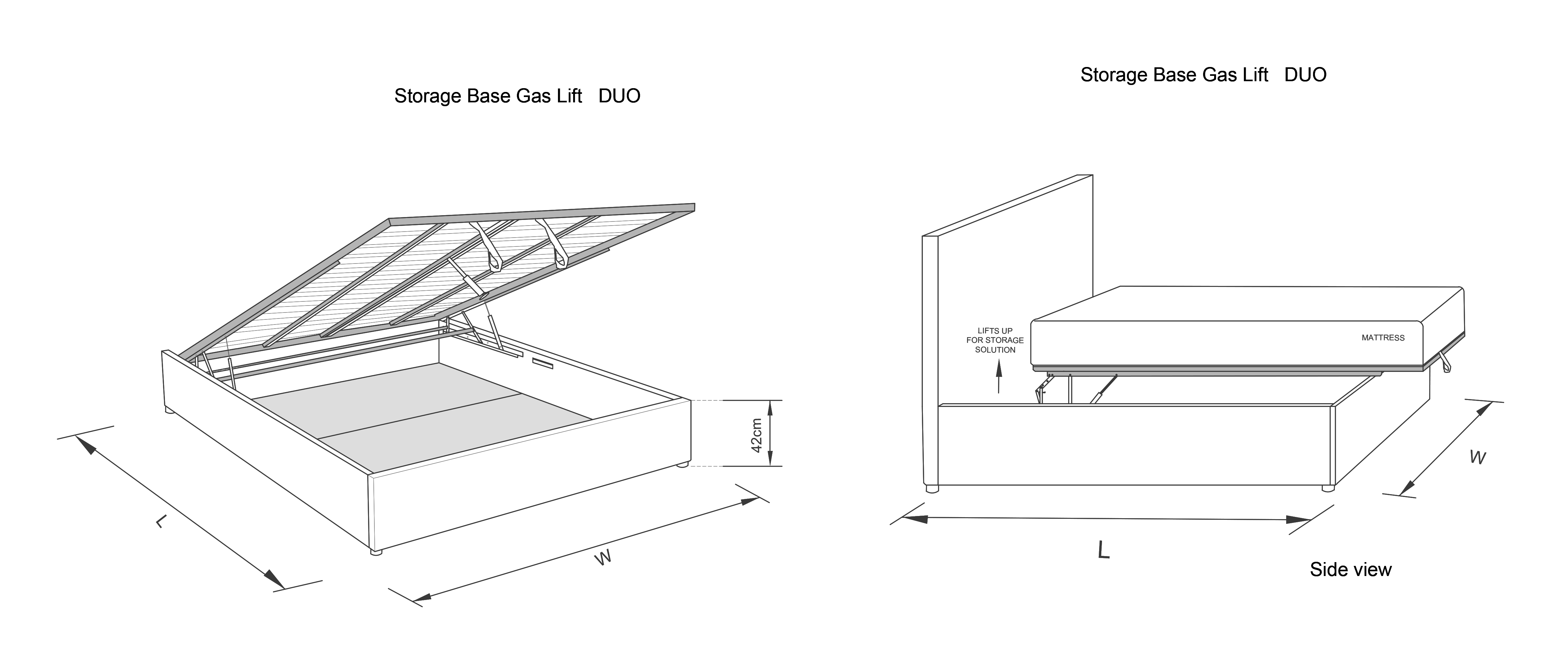 Upholstered Storage Gas Lift Dual Bed Base